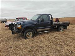 2001 Ford F250 4x4 Flatbed Pickup W/DewEze Bale Bed 