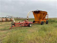 Hesston 7150 Pull-Type Forage Harvester W/High Dump Wagon & 3 Row Corn Head 
