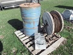 Homemade Steel Cable On Wood Spool, Barrel, Chain 