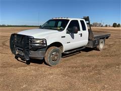 2007 Ford F350 Super Duty 4x4 Extended Cab Flatbed Pickup W/Diesel 