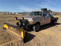 1997 Ford F250 Heavy Duty 4x4 Extended Cab Flatbed Pickup W/Snowplow 