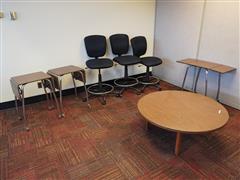 Round Table, Clerk Chairs & Typewriter Desks 