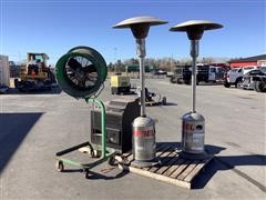 Patio Heaters, Corn Stove & Industrial Fan 