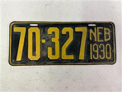 1930 Vintage Nebraska License Plate 