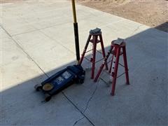 8 1/2 Ton Floor Jack & 2 Qty 10 Ton Pin Jack Stands 