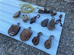 Antique Cast Iron & Wooden Pulleys 