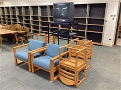 Chairs & Media Cart W/DVD, VCR & TV 