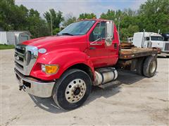 2009 Ford F750 S/A Flatbed Truck W/Snow Plow 