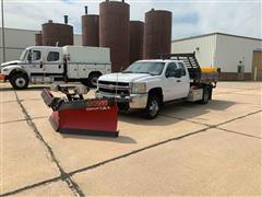 2008 Chevrolet 3500 HD 4x4 Extended Cab Flatbed Pickup W/Snow Blade 