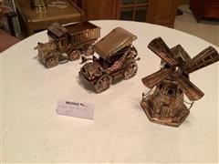 Vintage Copper Music Players (Truck, Car, & Windmill) 