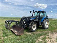 2002 New Holland TM135 MFWD Tractor W/Grapple Loader 