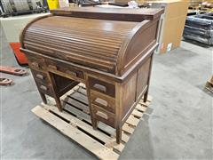 Antique Wood Roll Top Desk 