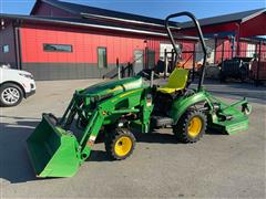 2019 John Deere 1023E Sub-Compact 4WD Tractor w/ Loader & Rotary Cutter 