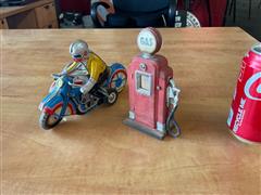 Gas Pump/motorcycle And Side Car 