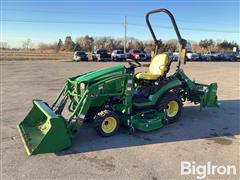 2020 John Deere 1025R Compact Utility Tractor W/Loader, Mower & Tiller 