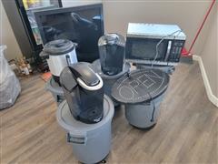 Keurig Coffee Makers, Microwave, Trash Cans, Open Sign 