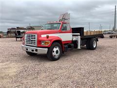 1996 Ford F800 S/A Flatbed Dump/Boom Truck W/National N55 Knuckle Boom 