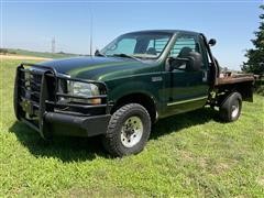 1999 Ford F250 4x4 Flatbed Pickup W/Diesel & Bale Bed 