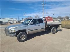 2000 Dodge RAM 2500 Quad Cab Laramie SLT 4x4 Extended Cab Flatbed Pickup W/Bale Bed 