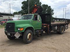 1995 Ford F800 S/A Flatbed Boom Truck W/Palfinger Knuckle Boom 