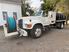 1995 Ford F800 S/A Flatbed Sewer Jetter Truck W/VAC-CON 