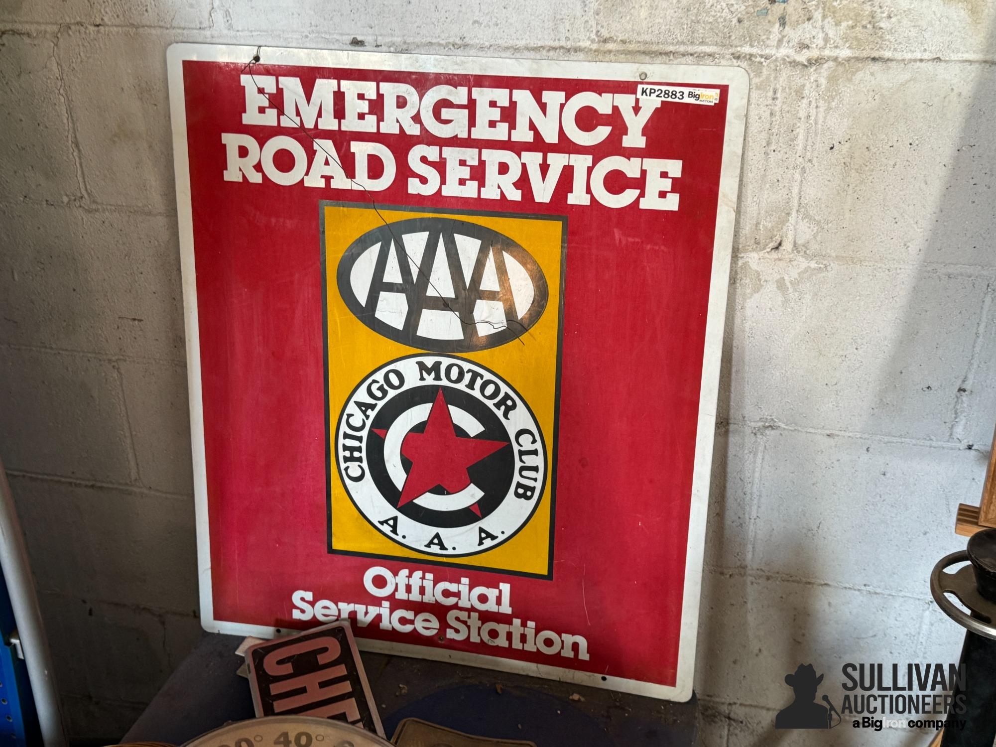 AAA Chicago Motor Club Emergency Road Service Double-sided Metal Sign 