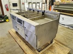 Pitco SE18 Electric Solstice Fryers W/Bread & Batter Cabinet/Dump Station 