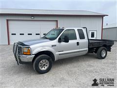 2000 Ford F250 XLT 4X4 Extended Cab Flatbed Pickup 