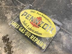 Pennzoil Double Sided Metal Sign 