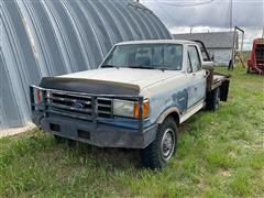 1991 Ford F250 XLT Lariat Flatbed Pickup W/Hydraulic Bale Bed 