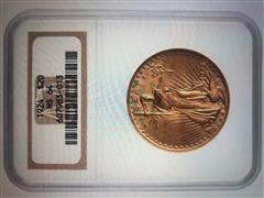 1924 NCG MS64 Graded Uncirculated Saint Gaudens $20 Double Eagle Gold Coin 