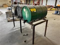 Solvent, Antifreeze & Oil In 55 Gallon Drums On Stand 