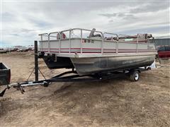 1994 Voyager Marine Pontoon Boat W/Canopy & Trailer 