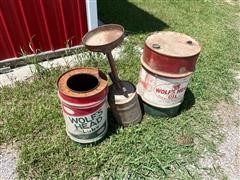 Wolf's Head Oil Antique Oil Barrels/Cans 