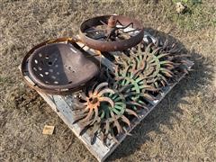 Antique Steel Wheels & Rotary Hoe Spikes w/ Seat 