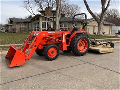 Kubota L3000DT MFWD Compact Utility Tractor W/Loader & Rotary Cutter 