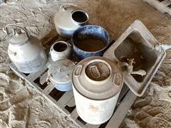 Stainless Steel Sink, Milking Cans, Antique Pots 