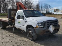 2002 Ford F450 4x4 S/A Flatbed Truck W/Knuckleboom 